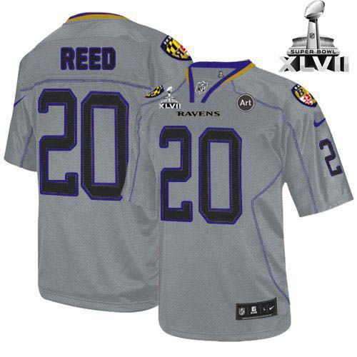  Ravens #20 Ed Reed Lights Out Grey Super Bowl XLVII Men's Stitched NFL Elite Jersey