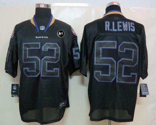  Ravens #52 Ray Lewis Lights Out Black With Art Patch Men's Stitched NFL Elite Jersey