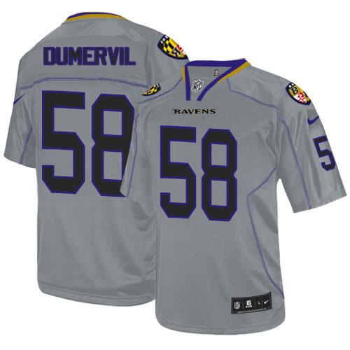  Ravens #58 Elvis Dumervil Lights Out Grey Men's Stitched NFL Elite Jersey
