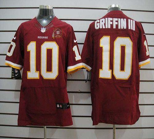  Redskins #10 Robert Griffin III Burgundy Red Team Color With 80TH Patch Men's Stitched NFL Elite Jersey