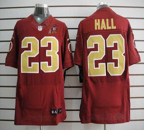  Redskins #23 DeAngelo Hall Red(Gold Number) 80TH Patch Men's Stitched NFL Elite Jersey