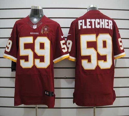  Redskins #59 London Fletcher Burgundy Red Team Color With 80TH Patch Men's Stitched NFL Elite Jersey
