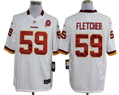  Redskins #59 London Fletcher White With 80TH Patch Men's Stitched NFL Game Jersey