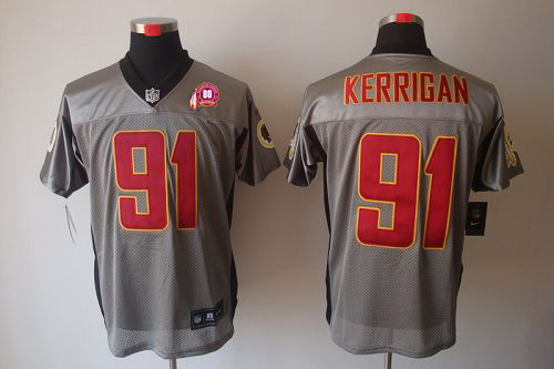  Redskins #91 Ryan Kerrigan Grey Shadow With 80TH Patch Men's Stitched NFL Elite Jersey