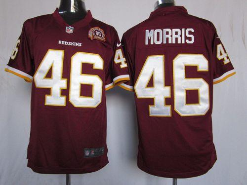  Redskins #46 Alfred Morris Burgundy Red Team Color With 80TH Patch Men's Stitched NFL Game Jersey