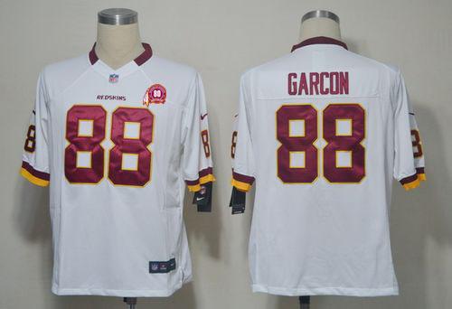  Redskins #88 Pierre Garcon White With 80TH Patch Men's Stitched NFL Game Jersey