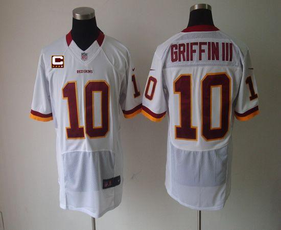  Redskins #10 Robert Griffin III White With C Patch Men's Stitched NFL Elite Jersey