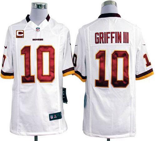  Redskins #10 Robert Griffin III White With C Patch Men's Stitched NFL Game Jersey
