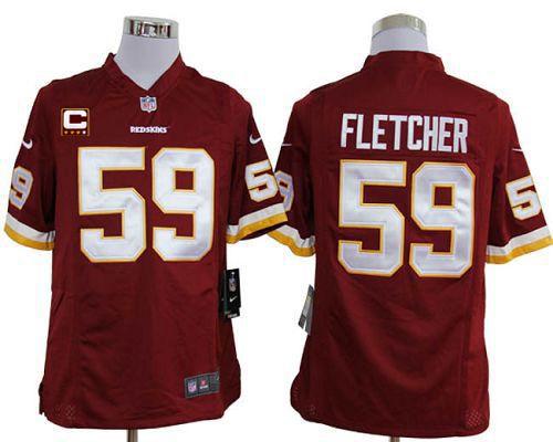  Redskins #59 London Fletcher Burgundy Red Team Color With C Patch Men's Stitched NFL Game Jersey