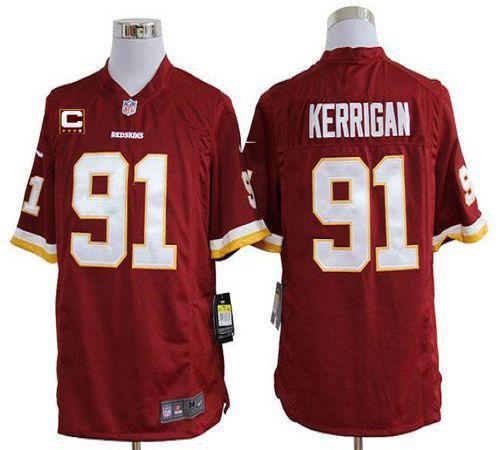  Redskins #91 Ryan Kerrigan Burgundy Red Team Color With C Patch Men's Stitched NFL Game Jersey