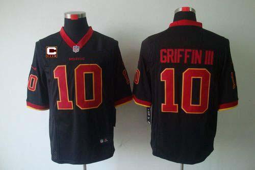  Redskins #10 Robert Griffin III Black With C Patch Men's Stitched NFL Game Jersey