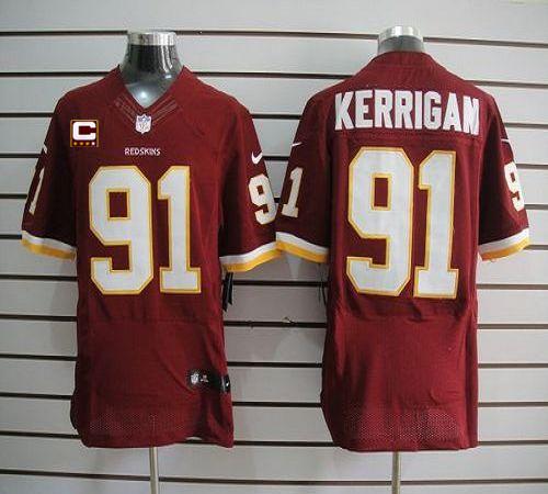  Redskins #91 Ryan Kerrigan Burgundy Red Team Color With C Patch Men's Stitched NFL Elite Jersey