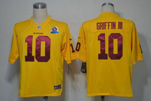  Redskins #10 Robert Griffin III Yellow With Hall of Fame 50th Patch Men's Stitched NFL Elite Jersey
