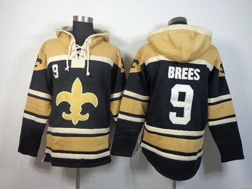  Saints #9 Drew Brees Black Sawyer Hooded Sweatshirt NFL Hoodie