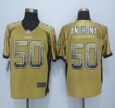  Saints #50 Stephone Anthony Gold Men's Stitched NFL Elite Drift Fashion Jersey
