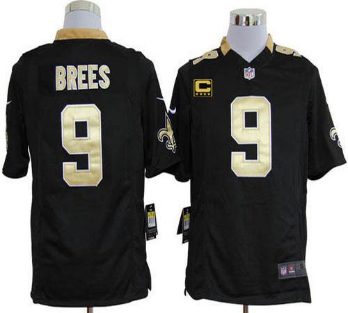  Saints #9 Drew Brees Black Team Color With C Patch Men's Stitched NFL Game Jersey