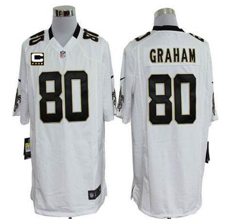  Saints #80 Jimmy Graham White With C Patch Men's Stitched NFL Game Jersey