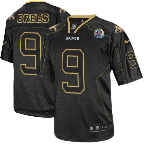  Saints #9 Drew Brees Lights Out Black With Hall of Fame 50th Patch Men's Stitched NFL Elite Jersey