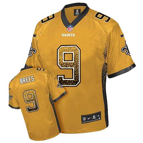  Saints #9 Drew Brees Gold Men's Stitched NFL Elite Drift Fashion Jersey