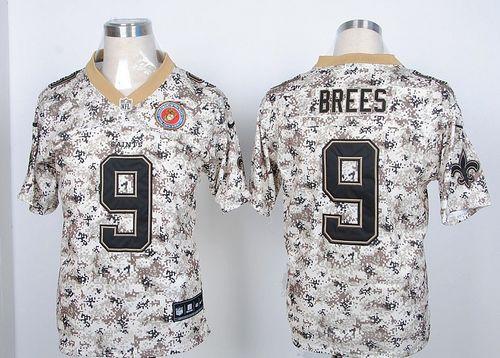  Saints #9 Drew Brees Camo USMC Men's Stitched NFL Elite Jersey