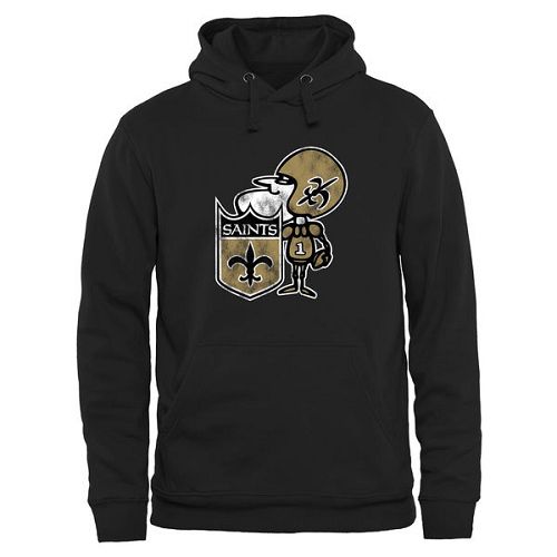 Men's New Orleans Saints Pro Line Black Throwback Logo Pullover Hoodie