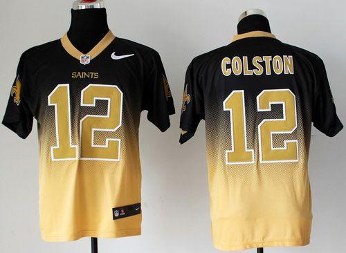  Saints #12 Marques Colston Black/Gold Men's Stitched NFL Elite Fadeaway Fashion Jersey