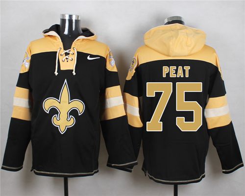  Saints #75 Andrus Peat Black Player Pullover NFL Hoodie