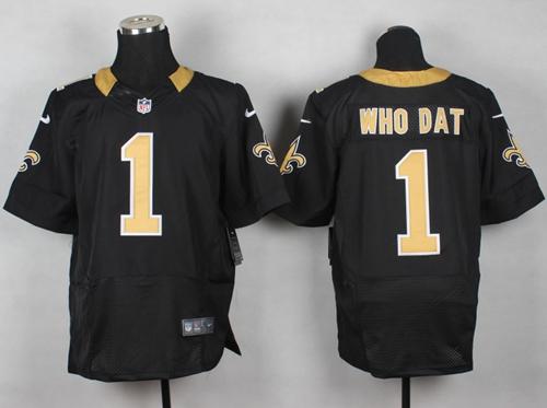  Saints #1 Who Dat Black Team Color Men's Stitched NFL Elite Jersey