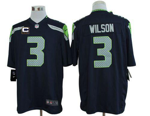  Seahawks #3 Russell Wilson Steel Blue Team Color With C Patch Men's Stitched NFL Game Jersey