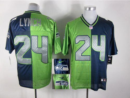  Seahawks #24 Marshawn Lynch Steel Blue/Green Men's Stitched NFL Elite Split Jersey