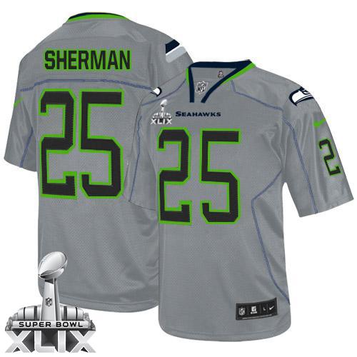  Seahawks #25 Richard Sherman Lights Out Grey Super Bowl XLIX Men's Stitched NFL Elite Jersey