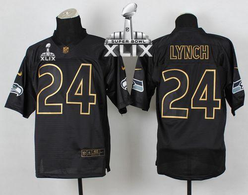  Seahawks #24 Marshawn Lynch Black Gold No. Fashion Super Bowl XLIX Men's Stitched NFL Elite Jersey