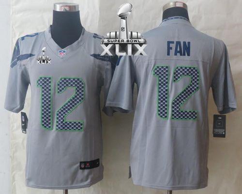  Seahawks #12 Fan Grey Alternate Super Bowl XLIX Men's Stitched NFL Limited Jersey
