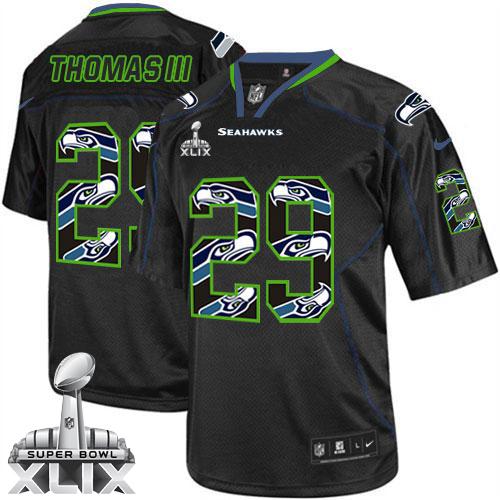  Seahawks #29 Earl Thomas III New Lights Out Black Super Bowl XLIX Men's Stitched NFL Elite Jersey