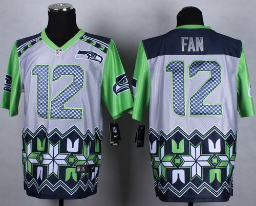  Seahawks #12 Fan Grey Men's Stitched NFL Elite Noble Fashion Jersey