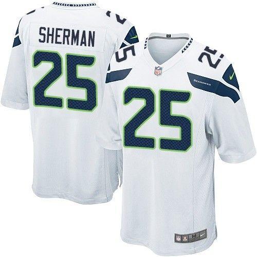  Seahawks #25 Richard Sherman White Men's Stitched NFL Game Jersey
