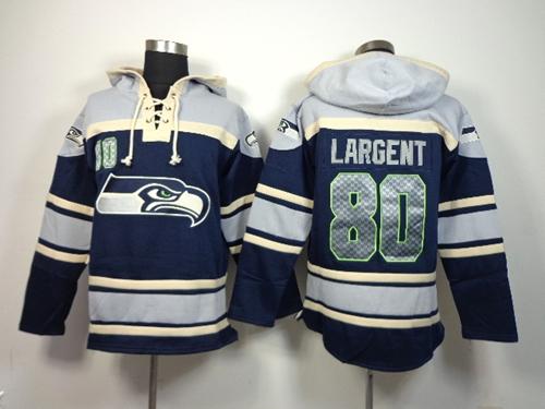  Seahawks #80 Steve Largent Navy Blue Sawyer Hooded Sweatshirt NFL Hoodie