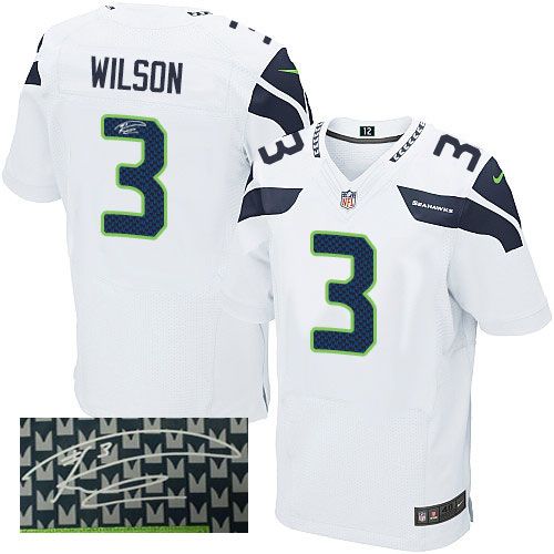  Seahawks #3 Russell Wilson White Men's Stitched NFL Elite Autographed Jersey