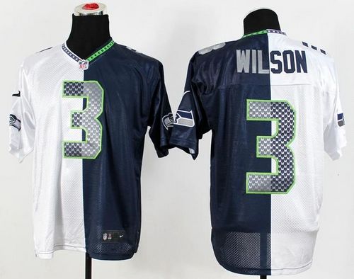  Seahawks #3 Russell Wilson White/Steel Blue Men's Stitched NFL Elite Split Jersey
