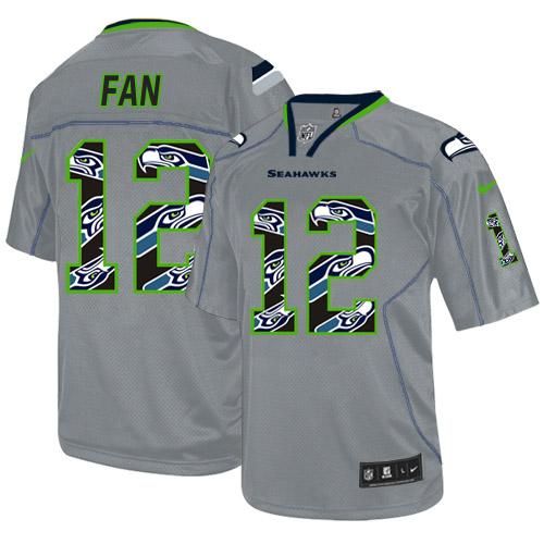  Seahawks #12 Fan New Lights Out Grey Men's Stitched NFL Elite Jersey