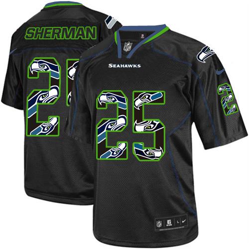  Seahawks #25 Richard Sherman New Lights Out Black Men's Stitched NFL Elite Jersey