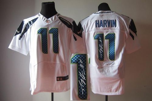 Seahawks #11 Percy Harvin White Men's Stitched NFL Elite Autographed Jersey