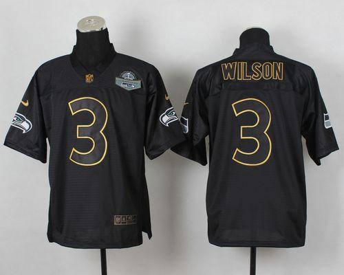  Seahawks #3 Russell Wilson Black Gold No. Fashion Men's Stitched NFL Elite Jersey