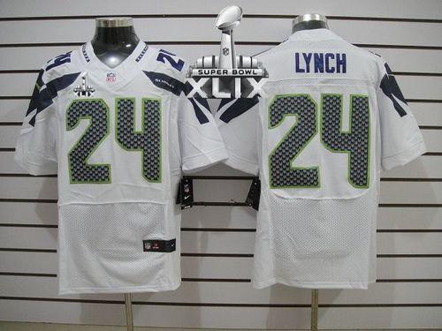  Seahawks #24 Marshawn Lynch White Super Bowl XLIX Men's Stitched NFL Elite Jersey