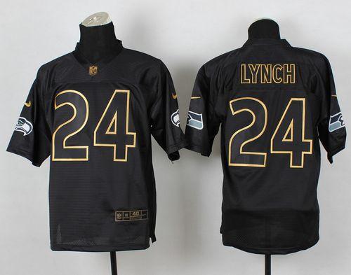  Seahawks #24 Marshawn Lynch Black Gold No. Fashion Men's Stitched NFL Elite Jersey