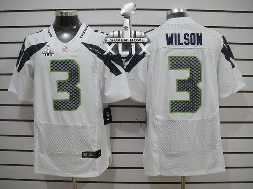  Seahawks #3 Russell Wilson White Super Bowl XLIX Men's Stitched NFL Elite Jersey