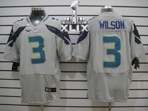  Seahawks #3 Russell Wilson Grey Alternate Super Bowl XLIX Men's Stitched NFL Elite Jersey