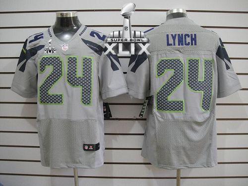 Seahawks #24 Marshawn Lynch Grey Alternate Super Bowl XLIX Men's Stitched NFL Elite Jersey
