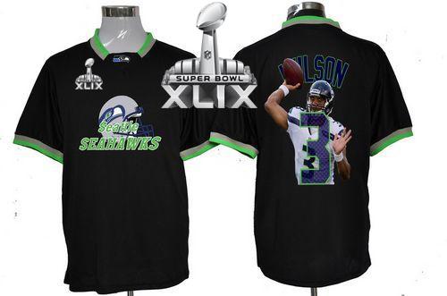  Seahawks #3 Russell Wilson Black Super Bowl XLIX Men's NFL Game All Star Fashion Jersey