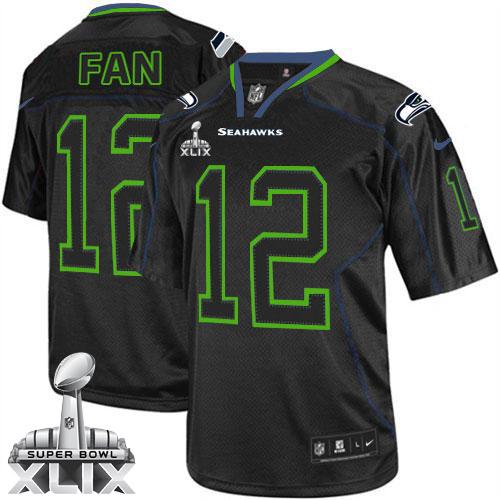  Seahawks #12 Fan Lights Out Black Super Bowl XLIX Men's Stitched NFL Elite Jersey